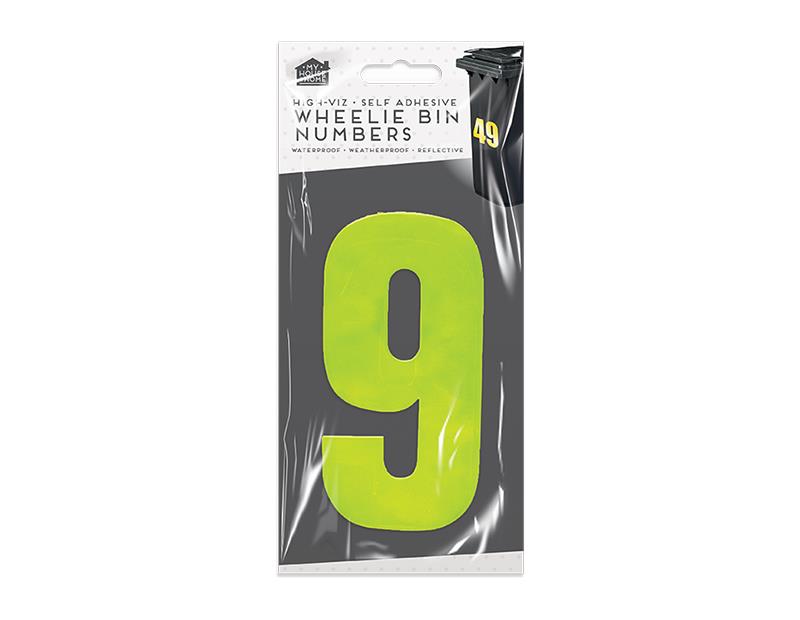 High Viz Self Adhesive Wheelie Bin Numbers Stickers Waterproof - Yellow