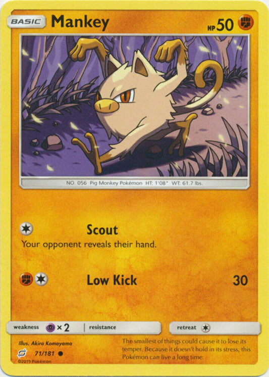 Mankey - 71/181 - Common - Pokemon Sun & Moon: Team UP