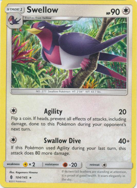 Swellow - 104/145 - Rare - Pokemon Guardians Rising