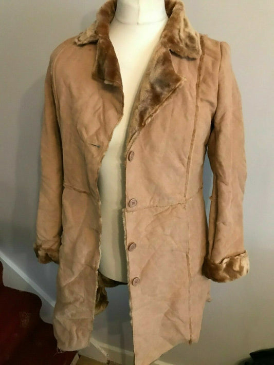 Unknown Vintage Ladies Brown Faux Fur Jacket Coat UK 14