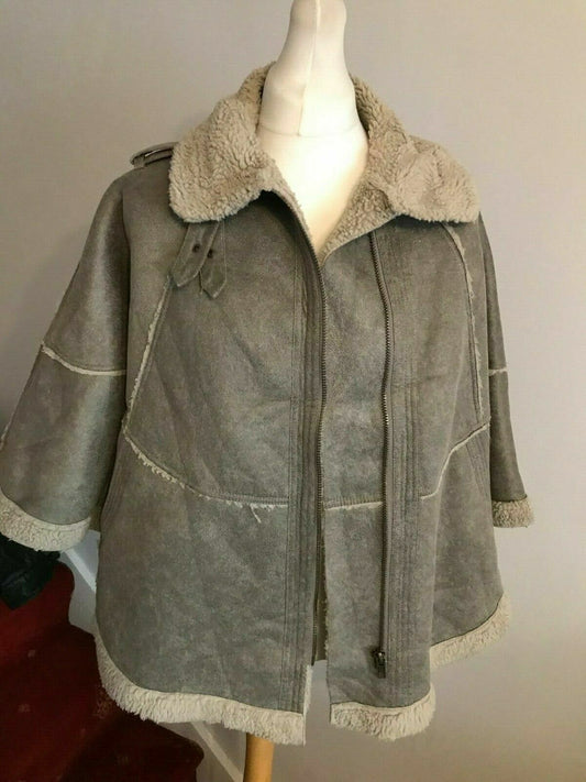 Topshop Vintage Ladies Grey Faux Fur Jacket Coat UK 10