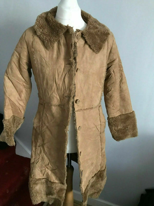 Vibe Vintage Ladies Brown Faux Fur Coat UK 12