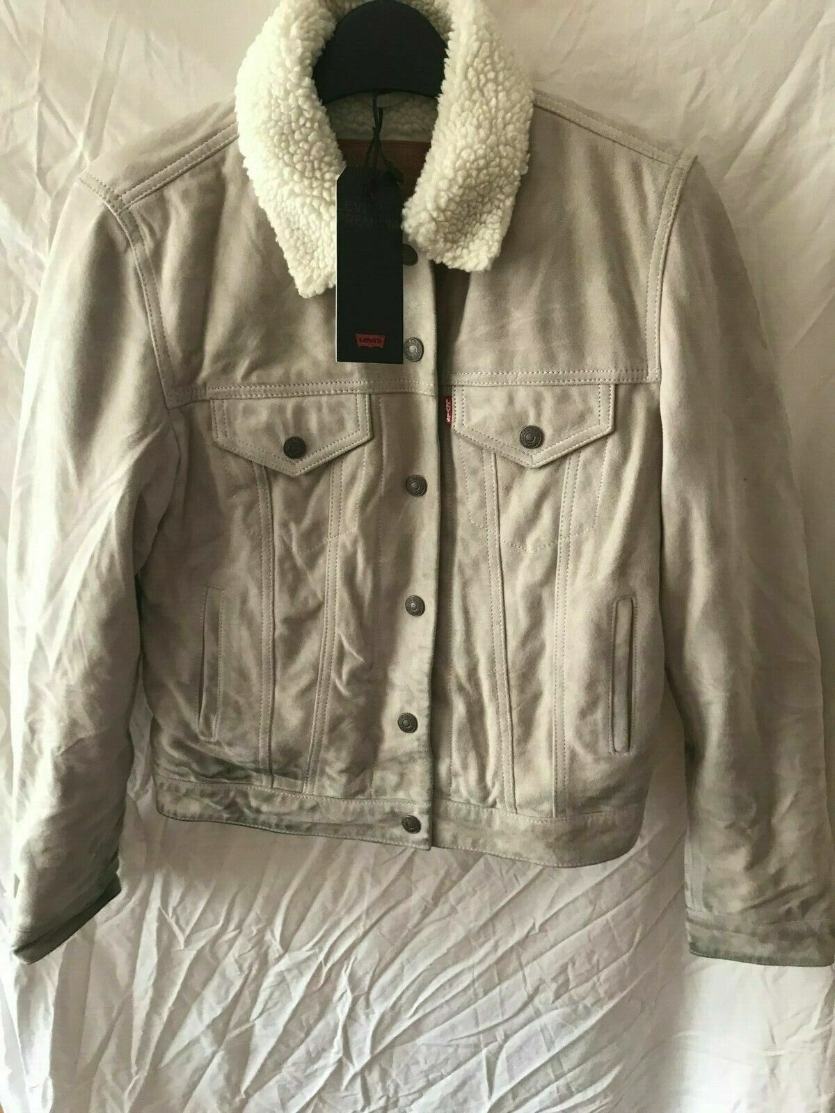 Ladies Levi's Suede Sherpa Trucker Jacket Pumice Stone UK XS RRP £300 Plz Read