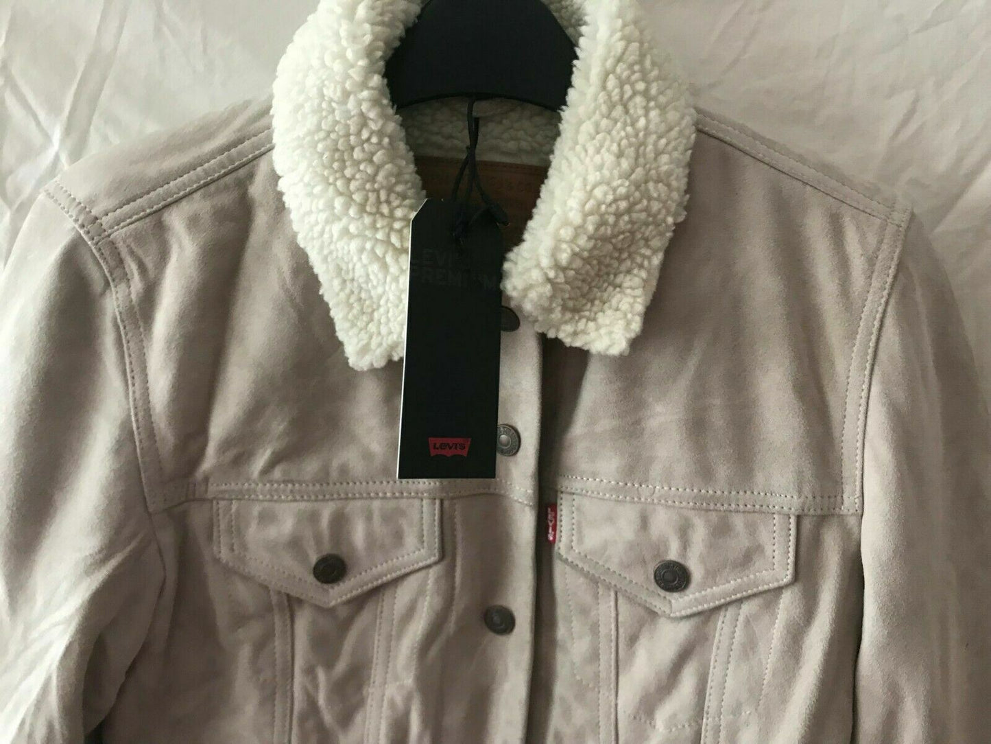 Ladies Levi's Suede Sherpa Trucker Jacket Pumice Stone UK XS RRP £300 Plz Read