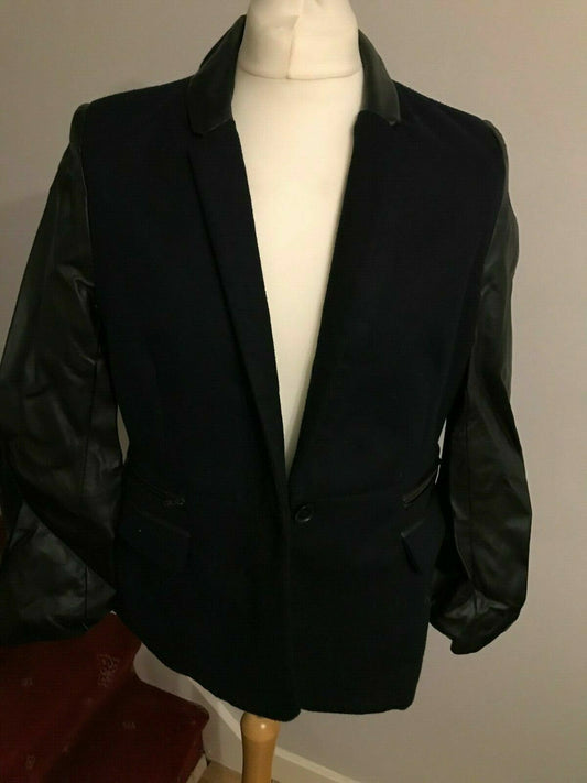 Dorothy Perkins Vintage Ladies Black Faux Leather Sleeve Jacket UK 18