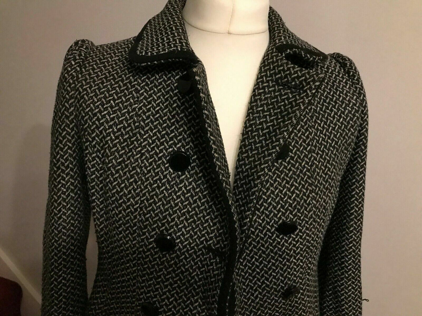 New Look Vintage Ladies Black & Grey Smart Patterned Jacket Coat UK 12