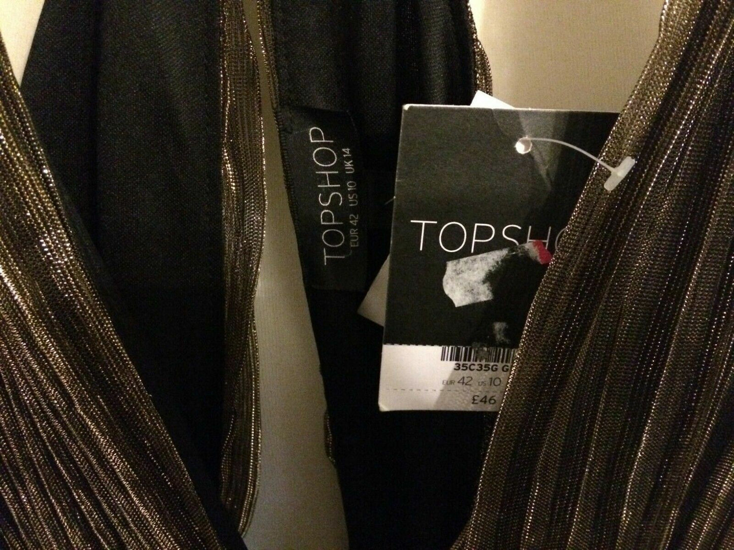 Top Shop Black & Gold Short Sleeveless Evening Party Dress UK 14 RRP £46