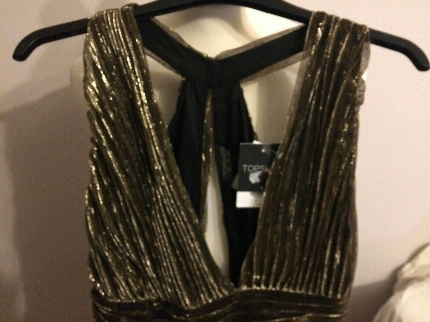 Top Shop Black & Gold Short Sleeveless Evening Party Dress UK 14 RRP £46