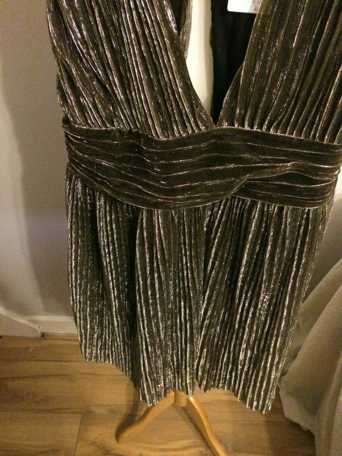 Top Shop Black & Gold Short Sleeveless Evening Party Dress UK 14 RRP £46