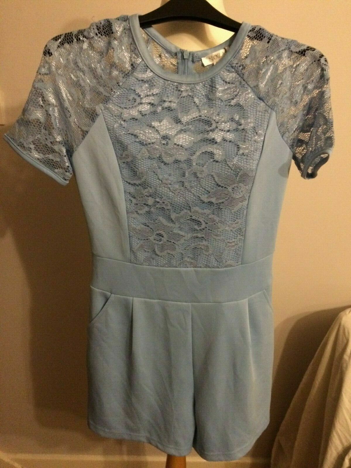 Noza Blue Floral Meshed Short Sleeved Evening Party Jump Suit UK 8