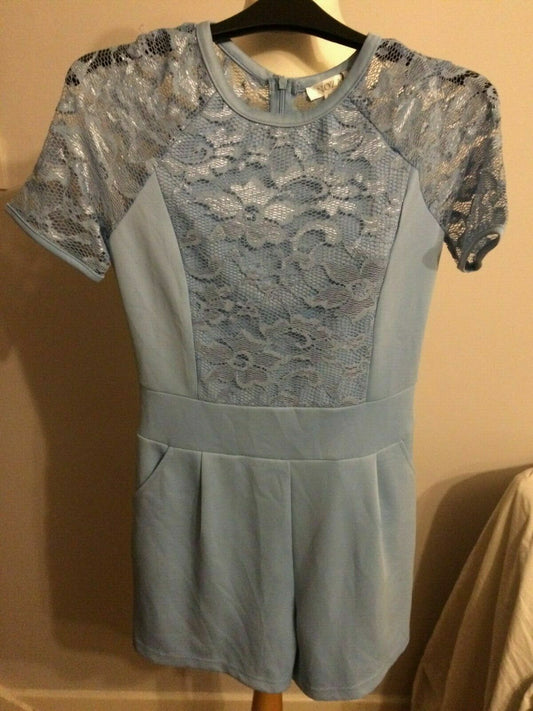 Noza Blue Floral Meshed Short Sleeved Evening Party Jump Suit UK 8