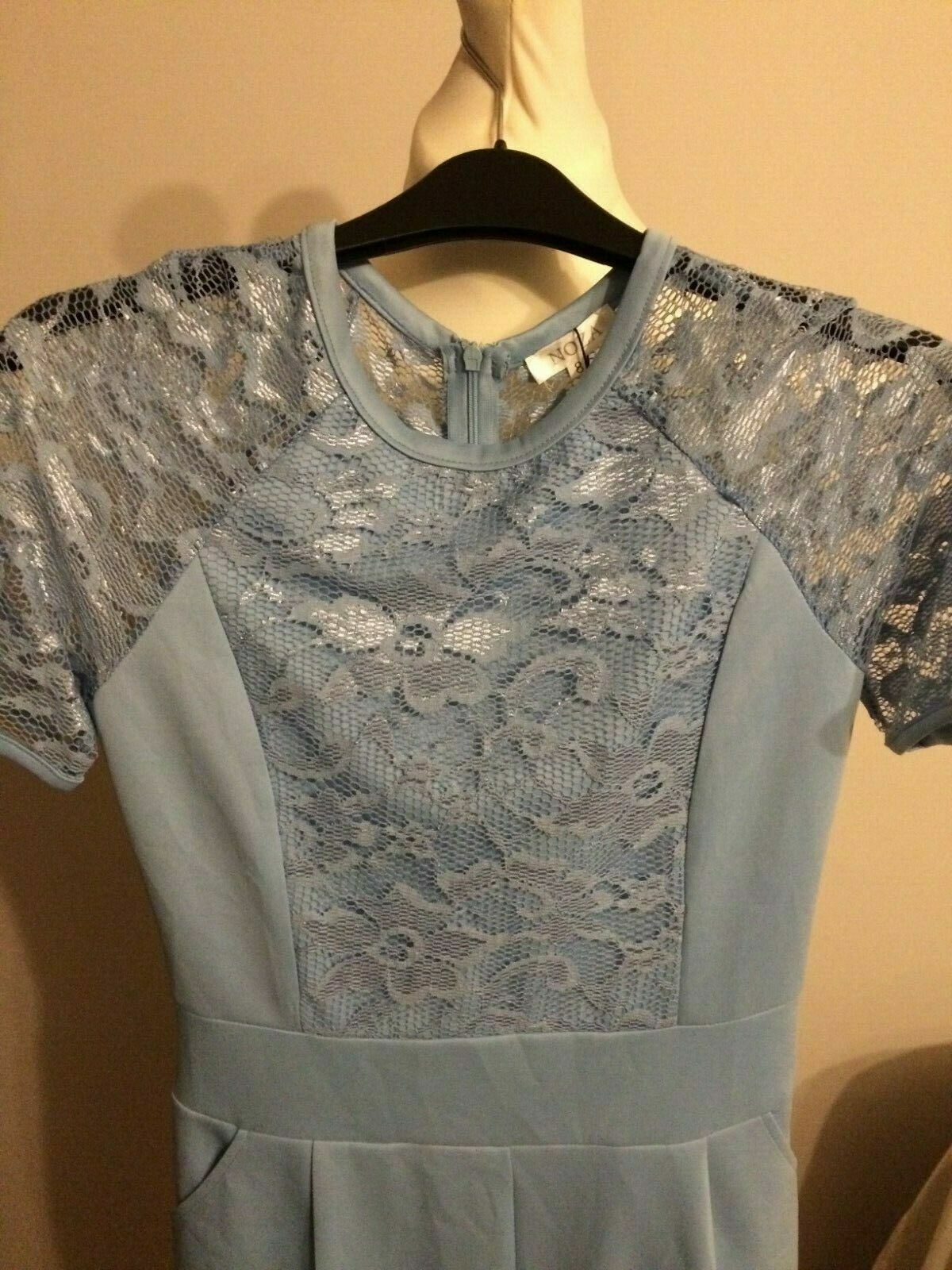 Noza Blue Floral Meshed Short Sleeved Evening Party Jump Suit UK 8