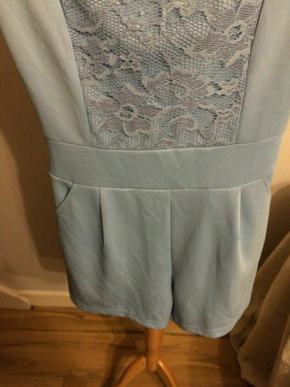 Noza Blue Floral Meshed Short Sleeved Evening Party Jump Suit UK 8