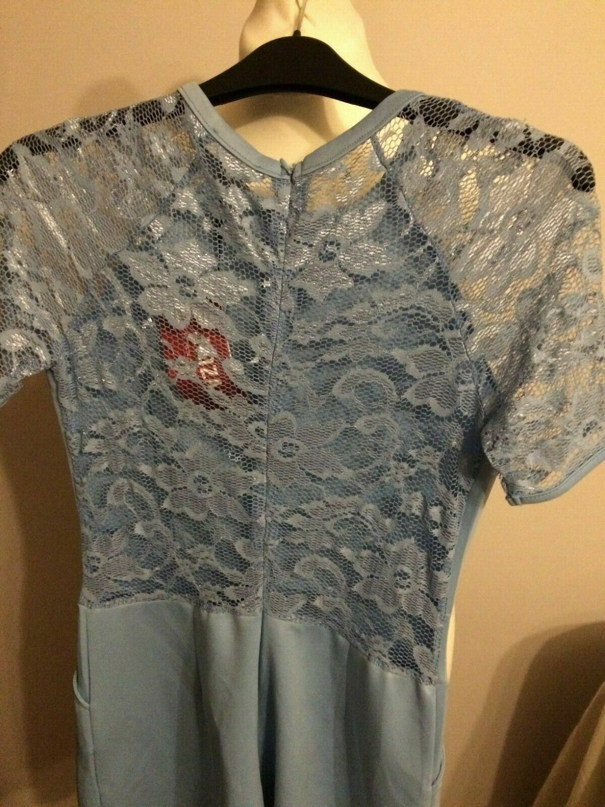 Noza Blue Floral Meshed Short Sleeved Evening Party Jump Suit UK 8