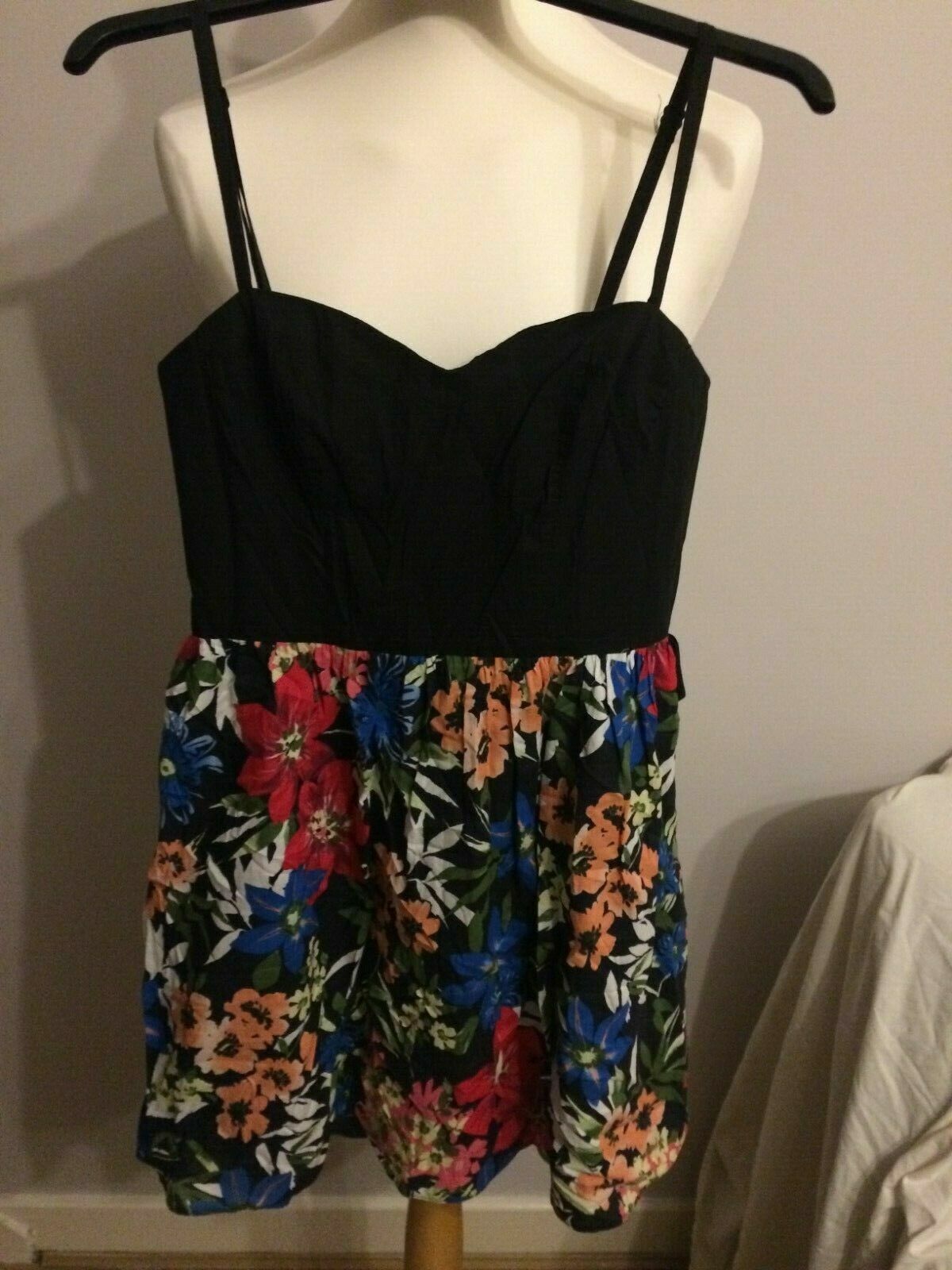 Be Beau Black Floral Strappy Short Sleeveless Evening Party Dress UK 8