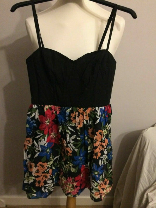 Be Beau Black Floral Strappy Short Sleeveless Evening Party Dress UK 8