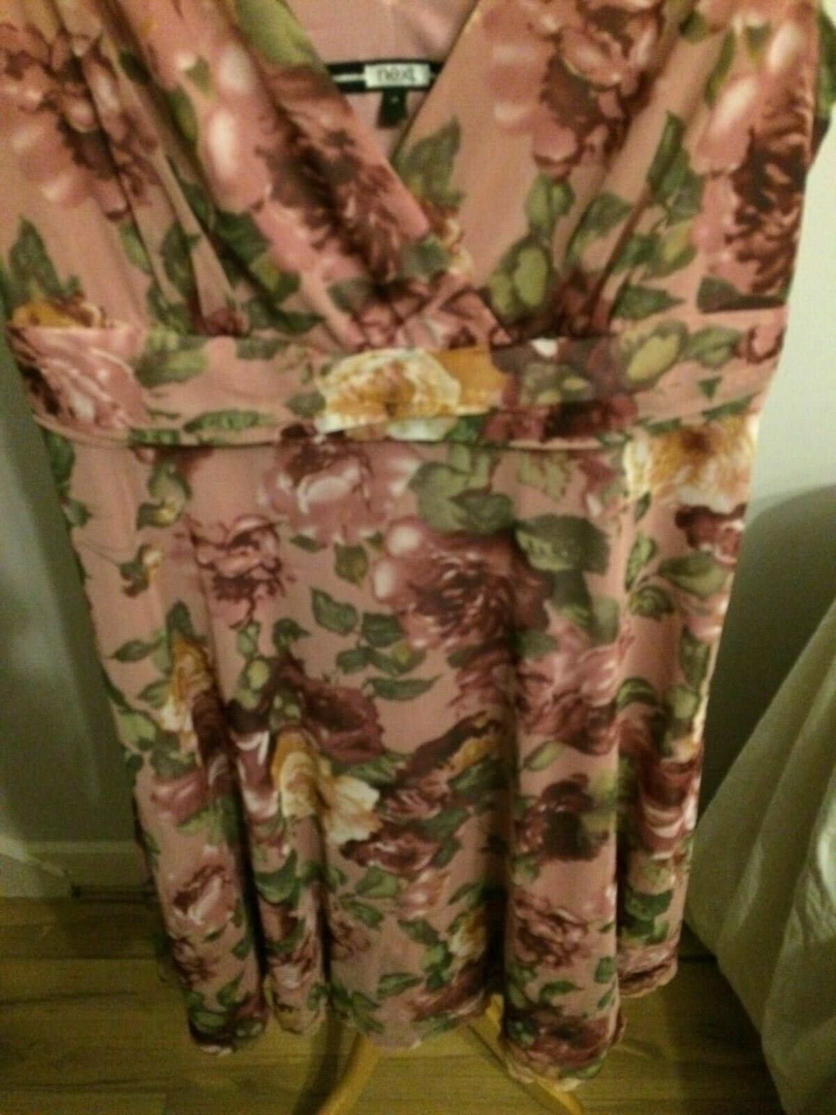 Next Pink Floral Patterned Strappy Sleeveless Casual Party Dress UK 16