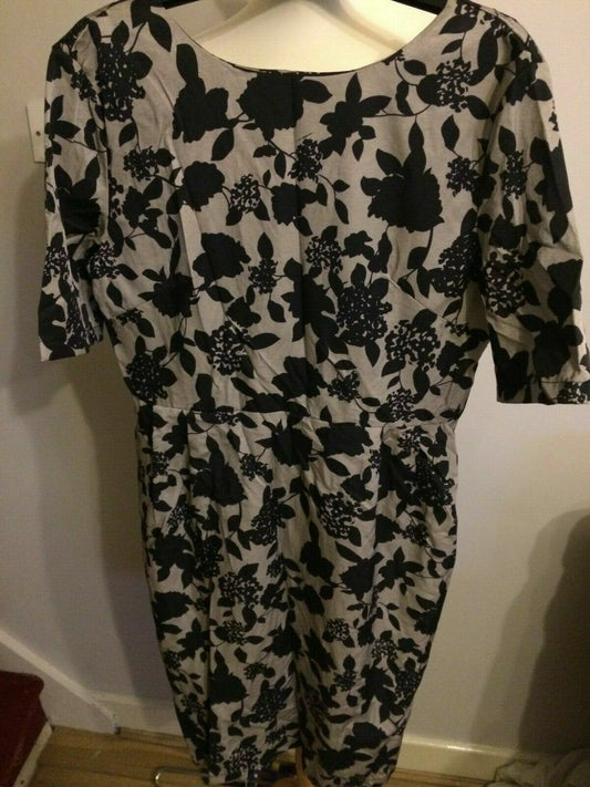 Collection London Black Floral Patterned Short Sleeve Casual Party Dress UK 14