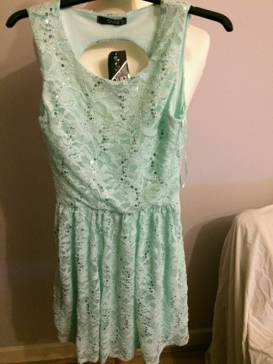 Quiz Aqua Lace Sequin Sleeveless Midi Casual Party Dress UK 12 RRP £35
