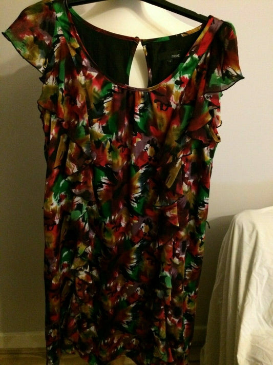 Next Multicolored Floral Flare Sleeveless Casual Party Dress UK 12