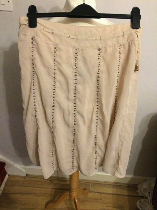 Claire DK Beige Light Orange Sequin Midi Skirt With Belt UK 8