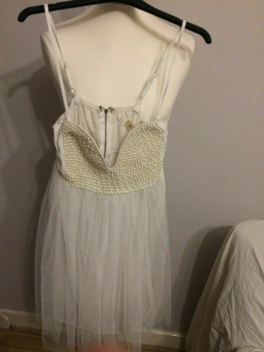 Reverse White Beaded Sleeveless Strappy Evening Party Dress UK Large RRP £40