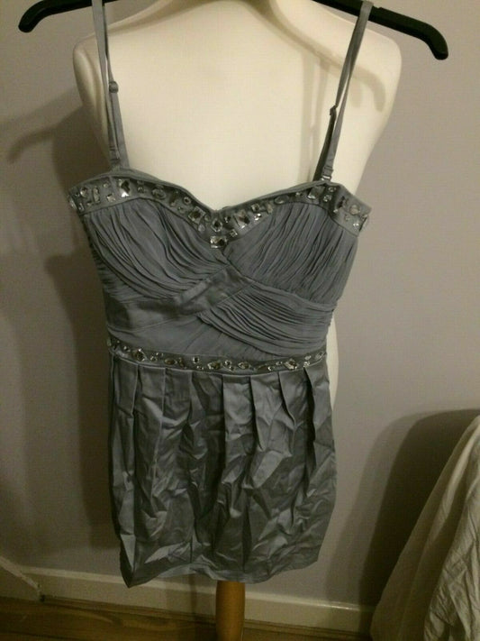 Lipsy London Silver Sparkly Sleeveless Strappy Evening Party Dress UK 8