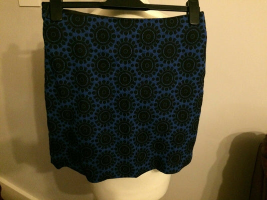 M&S Blue & Black Patterned Mini Skirt UK 8 RRP £29