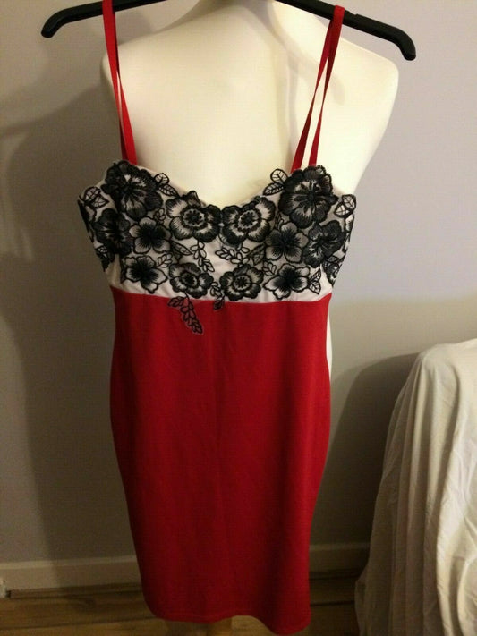 Ruiyige Red & white Floral Spaghetti Strap Sleeveless Evening Party Dress UK 12