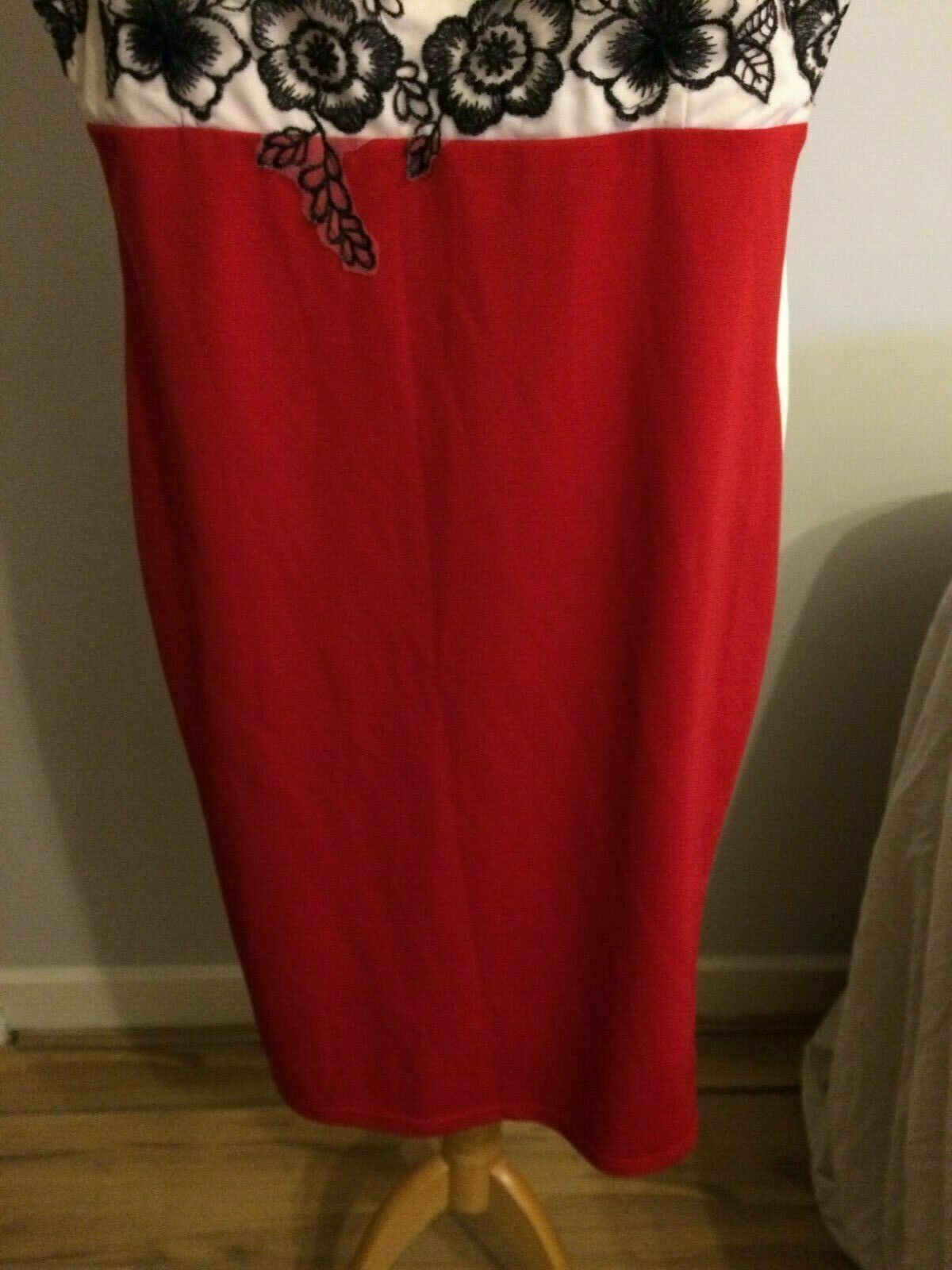 Ruiyige Red & white Floral Spaghetti Strap Sleeveless Evening Party Dress UK 12