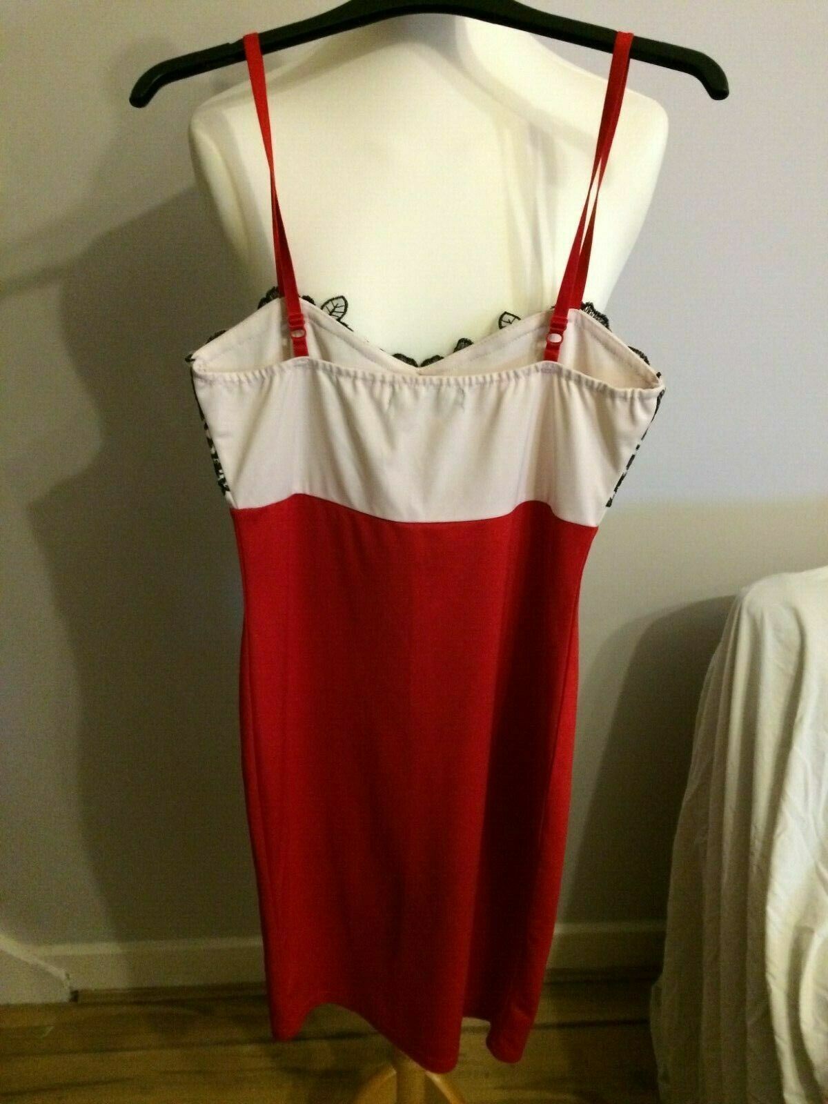 Ruiyige Red & white Floral Spaghetti Strap Sleeveless Evening Party Dress UK 12