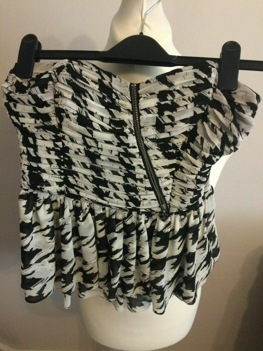 Lipsy London Black & White Patterned Sweetheart Strapless Top UK 8