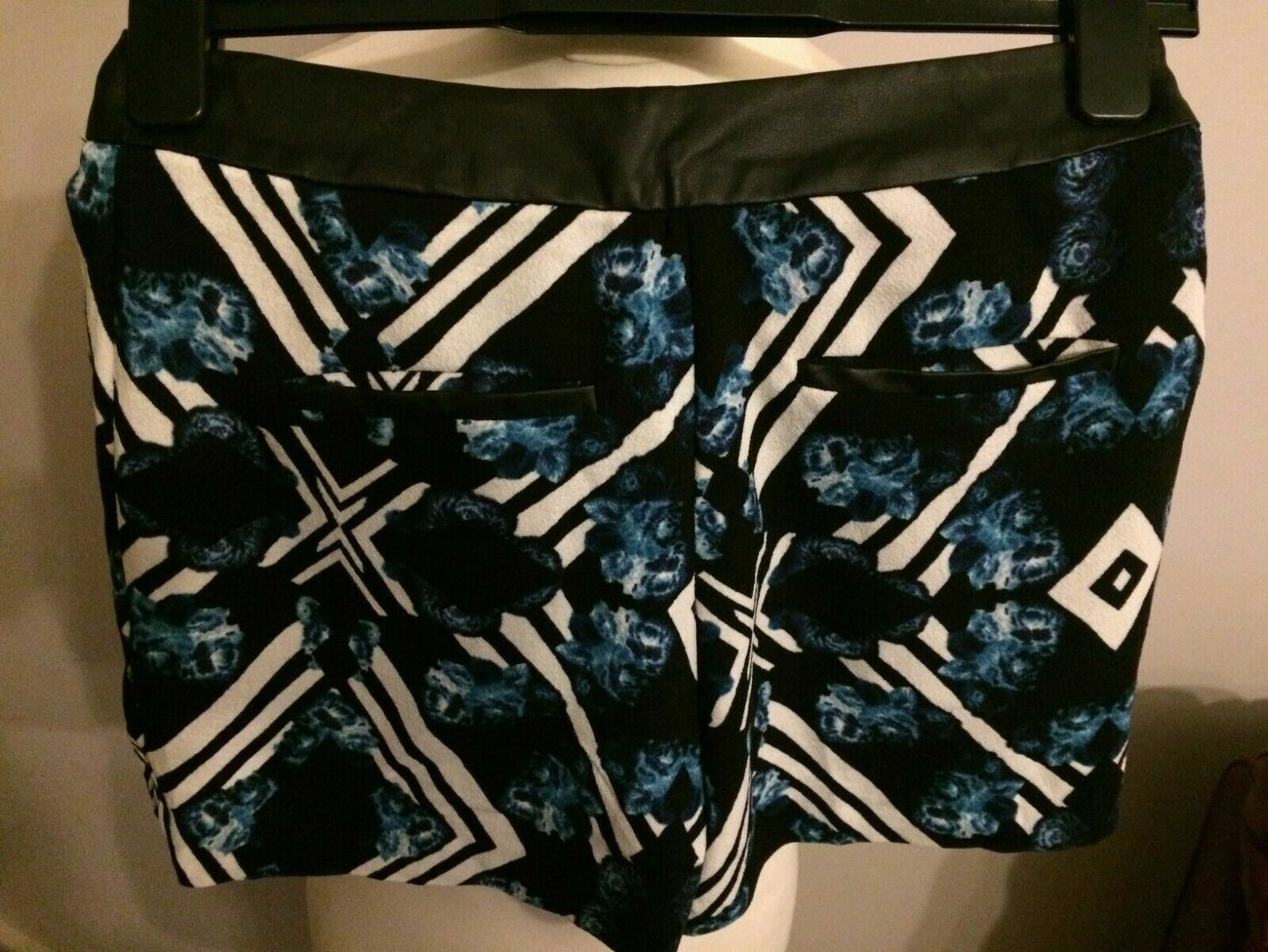 Mink Pink Blue White & Black Smart Party Mini Shorts UK 4/6
