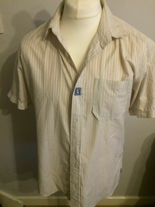 BC London Cream & White Stripe Short Sleeve Men's Casual Shirt Large