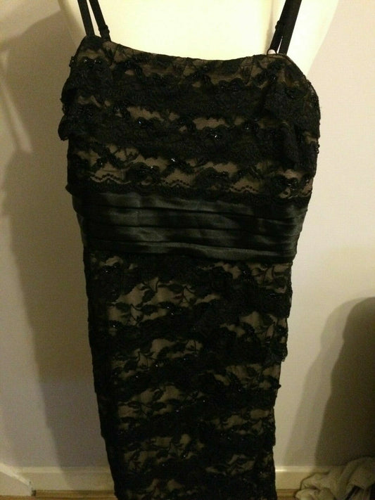 Marina Black Mesh Floral Patterned Strappy Layered Evening Party Dress UK 10
