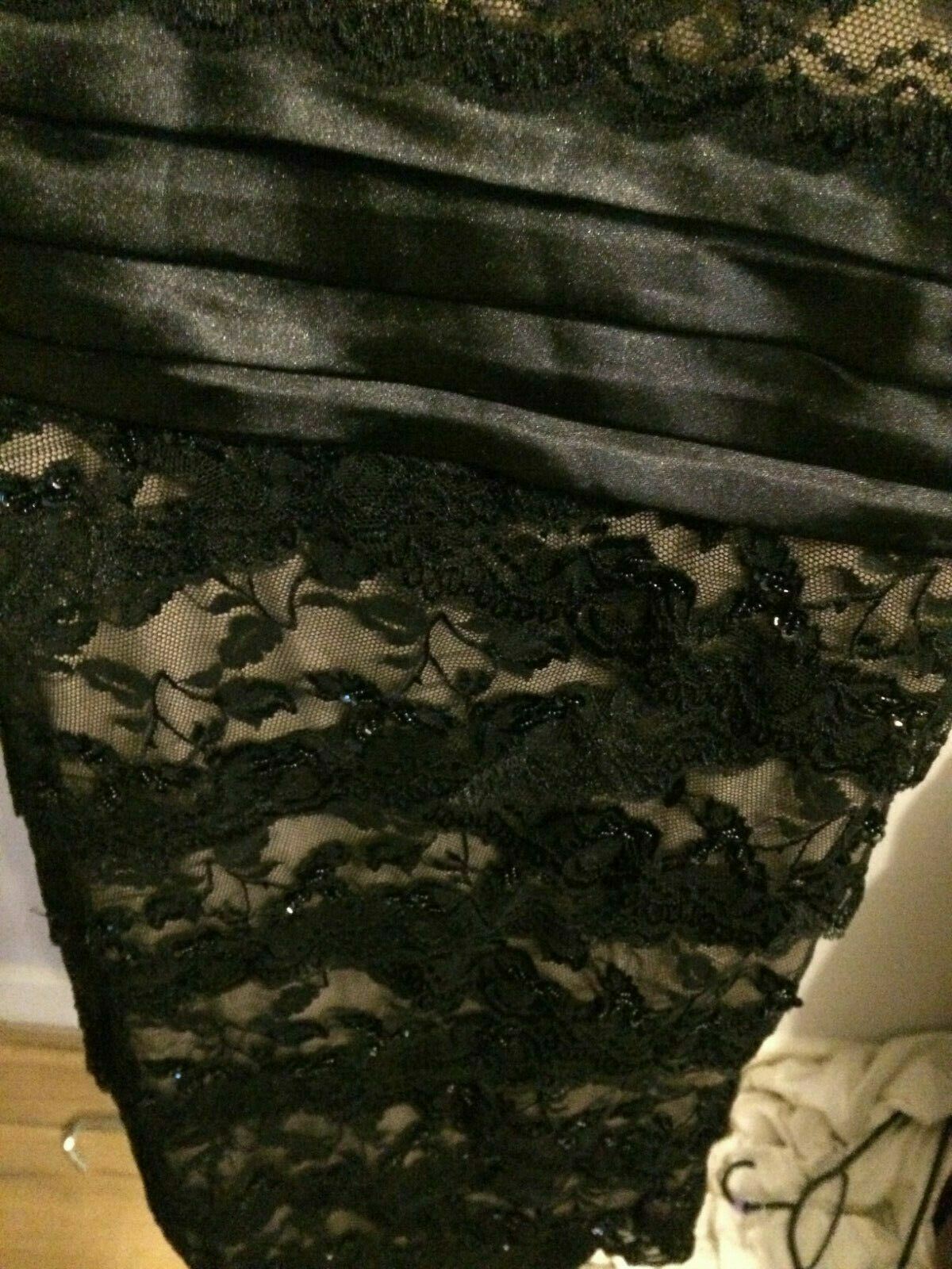 Marina Black Mesh Floral Patterned Strappy Layered Evening Party Dress UK 10