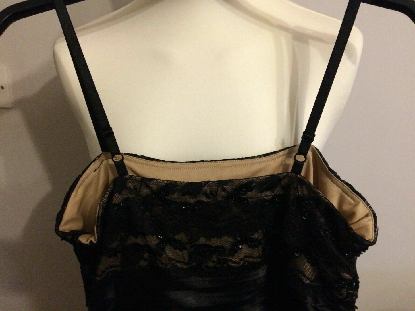 Marina Black Mesh Floral Patterned Strappy Layered Evening Party Dress UK 10