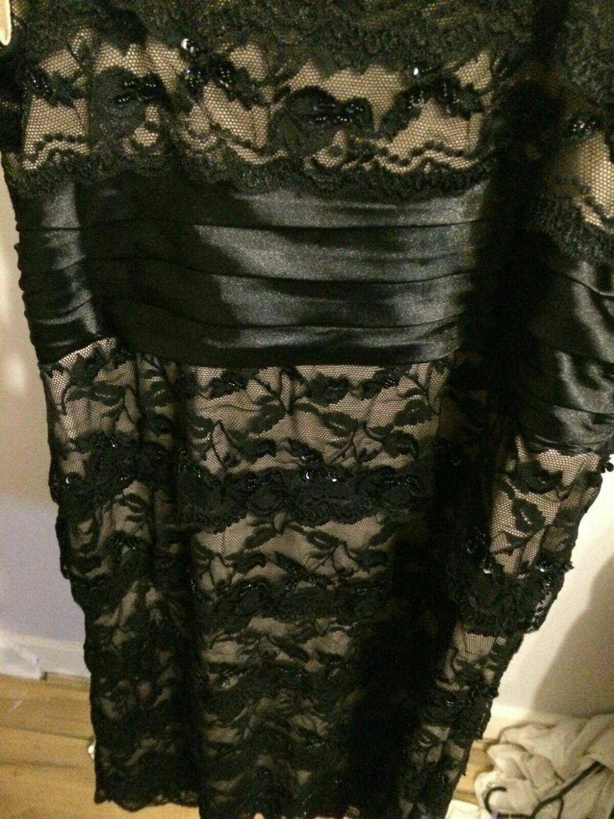 Marina Black Mesh Floral Patterned Strappy Layered Evening Party Dress UK 10