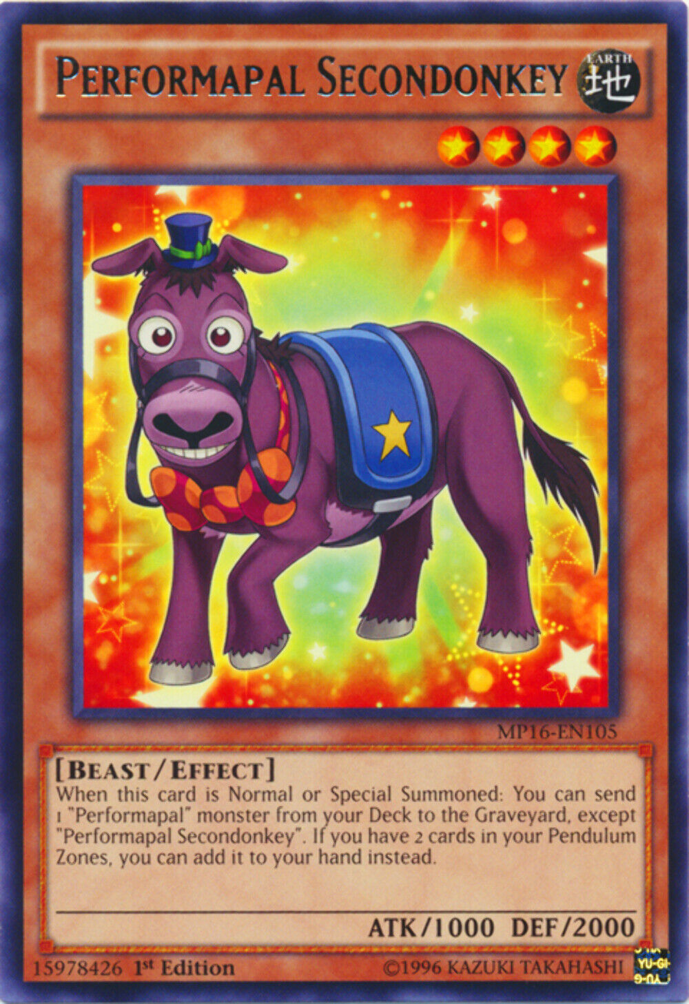 Performapal Secondonkey - MP16-EN105 - Rare - 1st Edition - YuGiOh