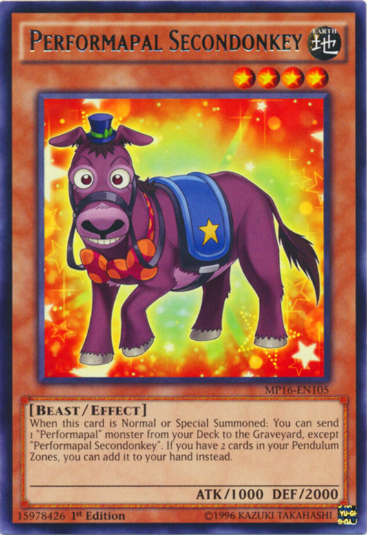 Performapal Secondonkey - MP16-EN105 - Rare - 1st Edition - YuGiOh