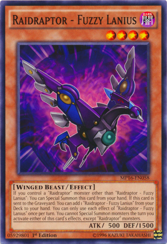 Raidraptor - Fuzzy Lanius - MP16-EN058 - Common - 1st Edition - YuGiOh