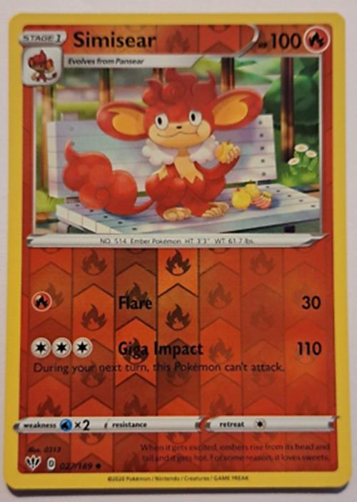 Simisear 027/189 - Uncommon - Reverse Holo - Pokemon Darkness Ablaze