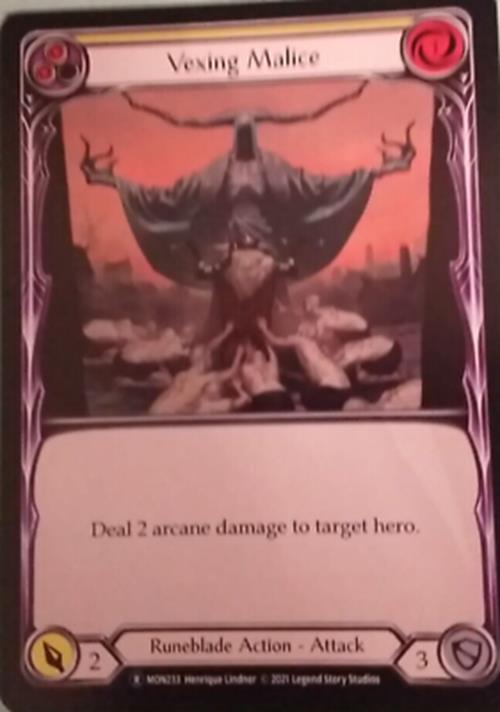 Vexing Malice (Yellow) - MON233 - Rare - Flesh and Blood TCG Monarch