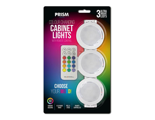 3 LED Battery Operated Wireless Colour Changing Cabinet Lights With Remote
