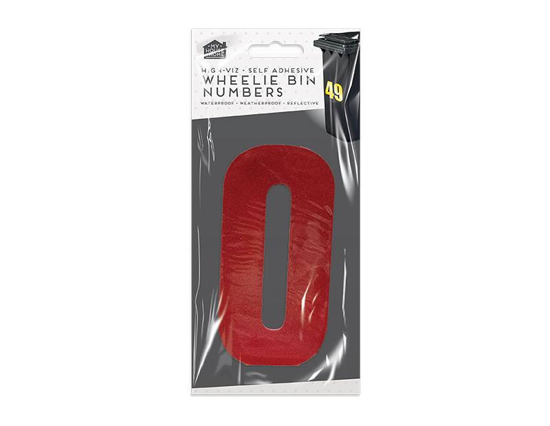 High Viz Self Adhesive Wheelie Bin Numbers Stickers Reflective Waterproof - RED