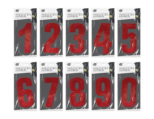 High Viz Self Adhesive Wheelie Bin Numbers Stickers Reflective Waterproof - RED