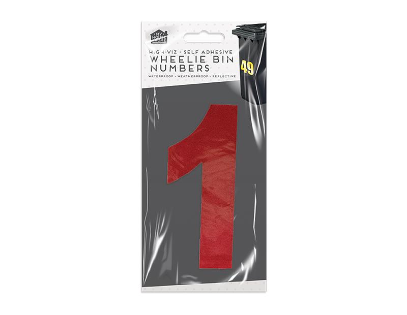 High Viz Self Adhesive Wheelie Bin Numbers Stickers Reflective Waterproof - RED