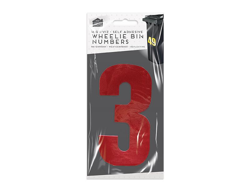 High Viz Self Adhesive Wheelie Bin Numbers Stickers Reflective Waterproof - RED