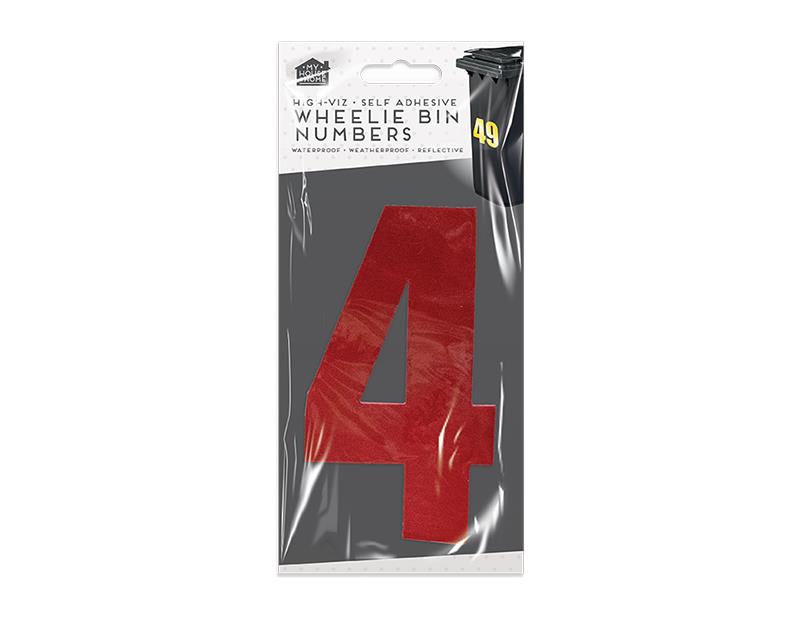 High Viz Self Adhesive Wheelie Bin Numbers Stickers Reflective Waterproof - RED