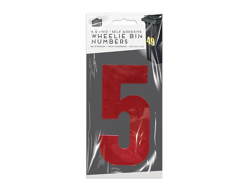 High Viz Self Adhesive Wheelie Bin Numbers Stickers Reflective Waterproof - RED